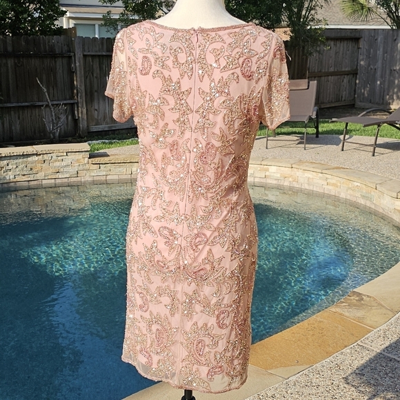 Pisarro Nights sequins beaded pink dress 6 - Picture 10 of 15